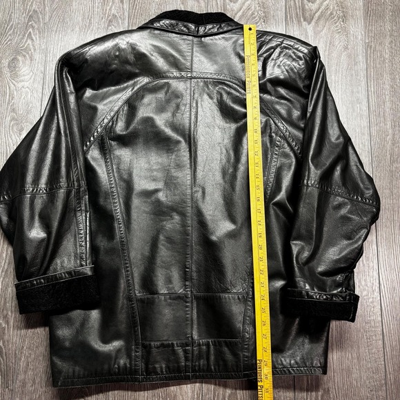 Vintage Wrap Leather Jacket 1990s Debbie Shuchat Coat Black Sherpa XL - Picture 6 of 9